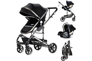 Reenborn Poussette 3 en 1, Poussette Bebe avec Réversible Deux Façons de Pousser, Pousette avec Cadre Aluminium Haute Paysage, Pousette 3 en 1 avec Conception Pliable en Un Clic (739 Black)