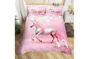LOUSSIESD Magie Einhorn Bettwäsche Kinder Pferde Bettwäsche Mädchen Rosa 155x220 Einhorn Bettwäscheset 135x200 Glänzend Verträumt Süß Tier Bettbezug Set Teenager Rosa Einhorn Pferd Bettwäsche einhörner