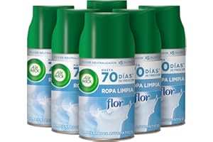 Air Wick Freshmatic - Recambios de ambientador spray automático, Esencia para casa con aroma a Flor Ropa Limpia, Azul, 250 ml (Paquete de 6)