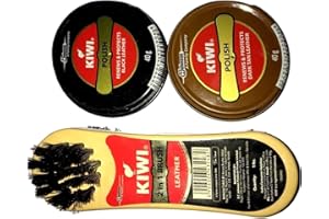 Kiwi Pasta para pulir zapatos negro y marrón, 0.2 onzas líquidas (paquete de 2) con cepillo de brillo de cuero