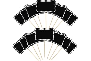 Vin Beauty Lot de 56 étiquettes de fête – Mini panneaux noirs pour buffet, cure-dents, drapeaux vierges pour cocktails, drapeaux de nourriture pour buffets à écrire, décorations de cupcakes,
