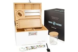 Viking Factory Large Bamboo Box with Combination Lock, Home Decorative Box Lockable, Upgraded Tray | Glass Jars | Accessory Tool