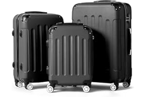 Karl home Suitcase Set of 3, ABS Hard Shell Cabin Luggage with Lock & 4 Wheels, Lightweight Durable Carry on Hand Suitcase - 20/24/28", Black