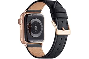 QAZNZ Leather Straps for Apple Watch Strap 40mm 41mm 38mm, Men Women Replacement Genuine Leather Strap for Apple Watch Series 8 7 6 5 4 3 2 1 & iWatch SE,Ultra (40mm 41mm 38mm,Black/Rose gold)
