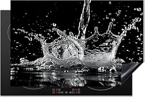 KitchenYeah© Coperchio Piano Cottura 81x52 cm Cucina Copri Fornelli Tappetino Induzione Antiscivolo Piastra Protezione Astratto - Acqua - Gocce - Nero