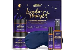 Lavendel Sömnset, Sweet Dream Sömn Presentset - Sömnspray, Magnesiumkräm, Eterisk Olja, Epsomsalt, Ögonmask, Ren Naturlig Lavendelolja, Badkit, SPA-kit, Födelsedagspresent, Lugn och Avkoppling