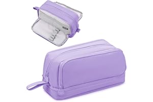 Tesmien Pencil Case, Large Pencil Case with 4 Compartments Stationery Organizer for Boys and Girls, Aesthetic Pencil Bag Suitable for Kids Teenagers Students Women Men, Purple