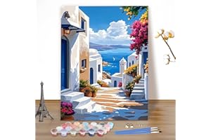 MEIYUDA Dipingere con i Numeri Adulti Vista Mare, Kit di Pittura a Olio su Tela Fai-da-Te con Pennelli Pittura a Pigmento Acrilico Disegno, Decora la Casa Regalo 40x50cm(Senza Cornice)