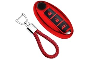 KASER Cover Guscio Chiave Silicone compatibile per Nissan Custodia in TPU adatto per Nissan Qashqai Juke X-Trail Micra Murano Protezione Telecomando con Portachiavi (Rosso)