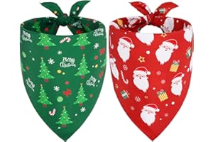 SZEE Dog Christmas Bandana 2 Pack – Dog Christmas Outfit with Santa and Xmas Tree Designs, Perfect Festival Doggy Gifts & Outfits (Large, Red & Green)
