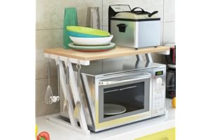 THINFAR Stabiles Regal aus Holz für Mikrowelle, mit Haken, Halterung für Mikrowelle mit 2 Ebenen, Halterung für Küchenregal (57 x 38 x 38 cm, -Z Walnuss)