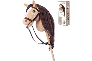 HOPPIHORSE Steckenpferd mit Trense - A3 - Hobby Horse mit Zügeln, Schultergurt, Schweif - hochwertiges Plüsch mit Langer Mähne - Silikongriff für besseren Halt - mit Geschenkverpackung