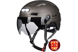 ILM Casco Bici Uomo Donna-Caschi Bici Adulti con LED USB Ricaricabile Luce Anteriore e Posteriore con Rimovibile Visiera-Casco Ciclismo Unisex per Pendolari Scooter Urbano