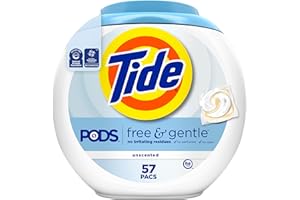 Tide Pods Free & Gentle HE Turbo Laundry Detergent Pacs, Unscented, 57 Count Tub