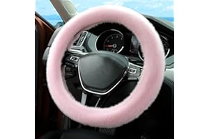Valleycomfy Lenkradabdeckungen Plüsch Lenkradhülle Puffy Kunstnerzfell Lenkradbezug Weich Bequem Lenkrad Abdeckung Für Frauen Männer Universal 37-39cm, Rosa