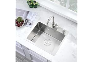 Evier Cuisine 1 Bac 55 x 45 cm, Bokaiya Evier Inox avec Filtre de Vidange, Evier à Poser, Évier Cuisine en acier Inoxydable, Évier Encastrable à une Cuve, Évier de Cuisine avec Siphon et Trop-plein