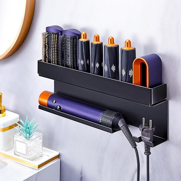 ovimar Mesmogtind Haardrogerhouder | roestvrij staal | gunmetal | met wandmontage zonder boren | met föhnbekleding | om te plakken | föhnhouder in de badkamer | perfect badkameraccessoire