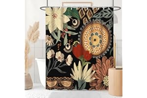 Uiiooazy Cortina Ducha Boho, Cortina Ducha Abstracta Flor Vintage Bohemio Hojas Verde Cortina Ducha Anti Moho Impermeable Tela Poliéster Lavable Cortina de Baño con 12 Ganchos para Bañera 180Ax200Lcm