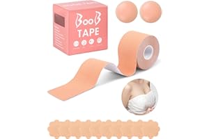 WQSS AOEIU Boob Tape, 10PCS Nipple Covers and 2PCS Silicone Nipple Covers and 5M Breast Tape, Bob Tape for Large Breasts, Self-Adhesive Booby Tape, Breast Tape for Dresses and Wedding Dresses