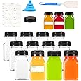 12pcs 120ml Mini Juice Bottles with Caps, Reusable Empty Clear Bottles with Lids, with Label, Funnel and Brush, Bulk Beverage Drink Containers for Smoothies Juice Milk Water and Other Beverages