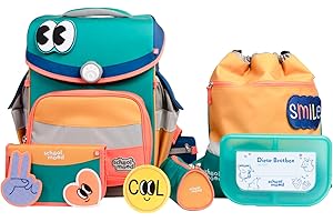 SCHOOL-MOOD Timeless Pro Schulranzenset 7-teilig 23,5L Stauraum, ergonomisches Easy Fit System für 1 m bis 1,50 m Körpergröße, standfest, wasserdichter Stoff mit Reflektoren (Happy Emerald)
