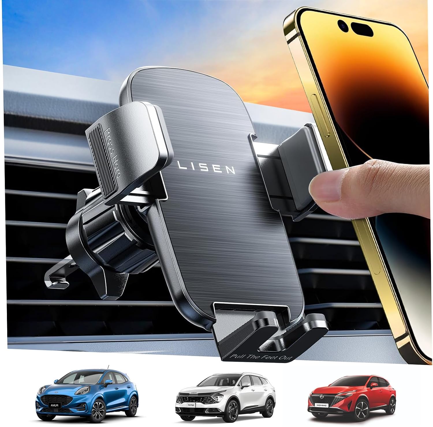 LISEN Car Phone Holder for Cars, Mobile Phone Holder Cars Air Vent, [Ultra Stable] Car Accessories Phone Mount Installation Equipment Best for iPhone 17 16 Pro Max Air Galaxy A55, All 4''-7''phones