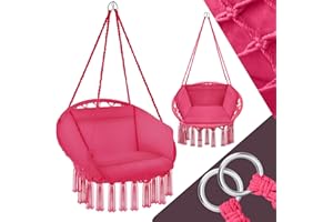 tectake® Hanging Egg Chair with Cushion, Suitable for Indoor Bedroom Decor, as a Swing Chair or Outdoor Use as Garden Furniture, Balcony Furniture, and Rattan Chair, Supports 150 kg - pink