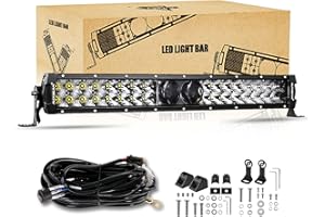 Auxbeam 22 Inch Light Bar 128W Waterproof Dual Row Spot Flood Combo Off Road Lights Driving Lights LED Work Lights 5D PRO Lens with Wiring Harness for Car SUV UTV ATV Pickup Truck