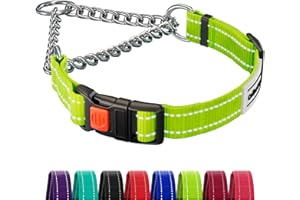 CollarDirect Martingale Dog Collar Dog Choke Collars Stainless Steel Chain Quick Release Buckle - Reflective Collar for Large, Medium, Small Dogs (Lime Green, S, 30-37 cm)