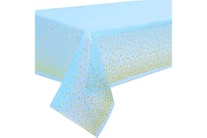 Duocute 2 Pezzi Tovaglia per Feste Blu e Oro Usa e Getta per Tavolo Rettangolare, Copritavolo Rettangolare con Coriandoli a Pois Dorati per BabyShower, Compleanno Ragazzo, Tea Party, 137 cm x 274 cm