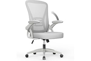 rattantree Silla de Oficina, Silla de Escritorio Ergonómica con Reposabrazos Plegables, Altura Ajustable, Soporte Lumbar, Silla Giratoria para Computadora con Cojín de Asiento Acolchado, Gris