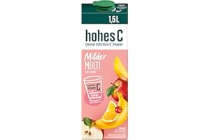 ‎HOHES C hohes C Milder Multivitamin (1 x 1,5l), 100% Saft, Apfel, Orange, Acerola, Mango, 7 Vitamine, ohne Zuckerzusatz laut Gesetz, weniger Säure, vegan