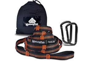 NATUREFUN Akcesoria do hamaka kempingowego, system zawieszenia, paski na drzewo, 2000 funtów, wytrzymałe, z 18 pętlami, 100% nierozciągliwy poliester, 2 szt