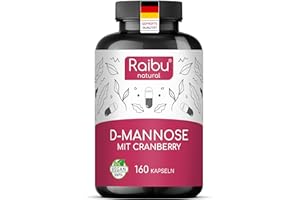 ‎RAIBU Raibu D-Mannose Kapseln mit Cranberry - 2100 mg D Mannose pro Tagesdosis - 160 Kapseln hochdosiert - Vegan, natürlich, rein & ohne Zusätze in Deutschland produziert & laborgeprüft