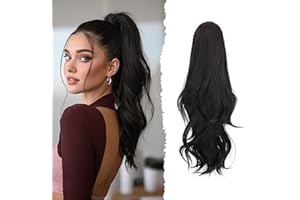 Sofeiyan Coleta Postiza Larga Ondulada con Pinza, Extensión de Coleta Natural de Doble Uso, 41 cm de Sintética Pinza de Pelo en Extensión de Trenza para Mujeres, Negro Marrón
