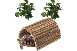 Hamiledyi Extra Large Wooden Reptile Hideout Bearded Dragon Bendy Bridge Climbing Ladder Hiding Hut Reptiles Hide Cave Habitat Decor for Lizards Gecko Spiders Snakes Tortoise(XL:20" x 11.8")