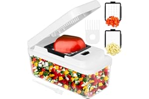 VIHOOM Kitchen Mandoline Food Chopper - Vegetable Cutter - Food Onion Salad Veg Chopper with Container - French Fry Potato Chipper - Food Chopper for Cutting Vegetables and Fruit (4 in 1 Compact)