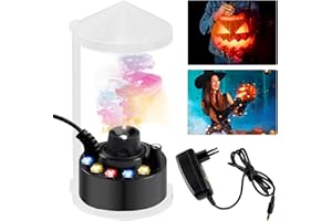 PORFOYO Ultraschall Vernebler, 12 LED Ultraschall Nebelmaschine, Nebler Ultraschall Vernebler, Mist Maker Wassernebler Fogger mit Abnehmbarem Spritzschutz für Springbrunnen,Teich, Nebel, Halloween (A)