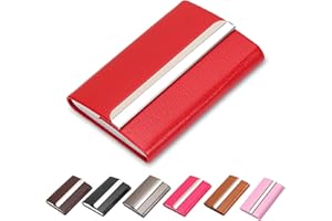 Waylipun porta biglietti da visita, custodia in pelle PU di lusso per biglietti da visita, Porta Biglietti da Credito in Acciaio Inox con fibbia magnetica per Uomini e Donne（Rosso）