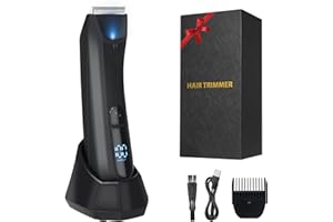 Pretfy Body Hair Trimmer Men, IPX7 Waterproof Electric Body Groomer, Pubic & Body Hair Clipper Shavers, Rechargeable Groin Hair Beard Trimmer, LED Standing Recharge Dock for Wet and Dry Use