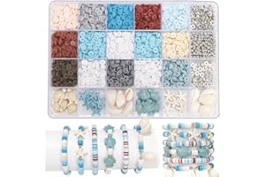 ELIANO DIY Perlen-Set für Schmuckherstellung – Polymer Clay Perlen & Anhänger (Seestern, Schildkröte, Muschel) in 18 Farben | Perfekt für Armbänder, Halsketten | Inkl. Elastischer Faden & Organizer-Box