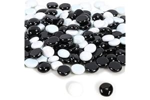 Aitsite Szklane kamyki, 900 g, czarno-białe, płaskie kamienie, szklane koraliki, szklane kamyki do wazonów, dekoracyjne kamienie szklane do akwariów, donic ogrodowych, krajobrazu