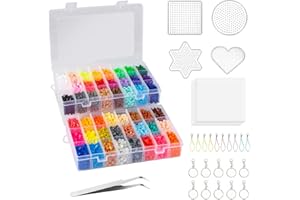 EPHOSHI 8600pcs Fuse Beads Kit-in 48 Colors, 5mm Iron Beads for Kids - Craft Bead Set with Pegboards, Pattern Cards, Tweezers