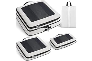 Prezon Kompresyjne organizery podróżne, z ulepszonym okienkiem z siateczką, przejrzyste i przenośne, rozkładane etui podróżne, 4 Set