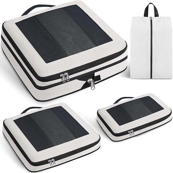 BDGFUI Set Di 4 Cubi Da Imballaggio A Compressione Per Viaggio – Organizer Per Bagagli In Nylon Impermeabile, Nero