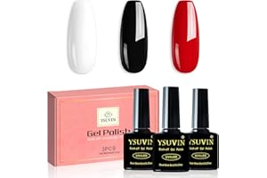 YSUVIN Semi Permanente Smalto per Unghie, 3 Colori Nero Bianco Rosso Smalto Gel Soak Off UV/LED Base Colore Set per Unghie, Usato Per La Casa Fai Da Te Nail Salon, Regalo di San Valentino di Natale