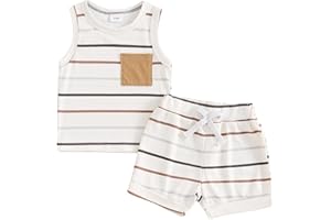 Dazzerake Ensemble Bébé Garçon Ensemble Garçon Été Vêtement Bébé Garçon Rayé Tenue 2 Pièces pour Bébé Garçon 0-5 Ans Haut sans Manche + Short