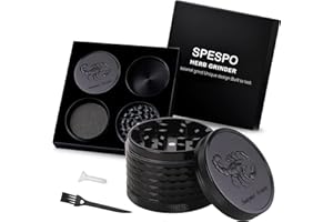 Spespo Herb Grinder, Molinillo de hierbas Premium de aluminio de 2.5 pulgadas（63mm) con escorpión grabados, 4 piezas, molinillo grande con raspador de polen (Negro)