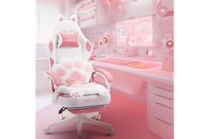 MEENICE Chat Chaise Gaming Rose Ergonomique Fauteuil Gaming avec Repose-Pieds, Coussin Lombaire et Oreilles de Chat, pour Femmes, Adultes, Adolescents, Rose