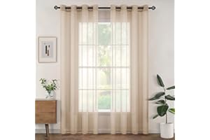 Woaboy Tende per Interni 2 Pezzi 140x260cm Tende Finestre Voile Semi Trasparenti per Soggiorno e Camera da Letto Moderne Luminoso per Decorazioni per la casa Romantico Beige